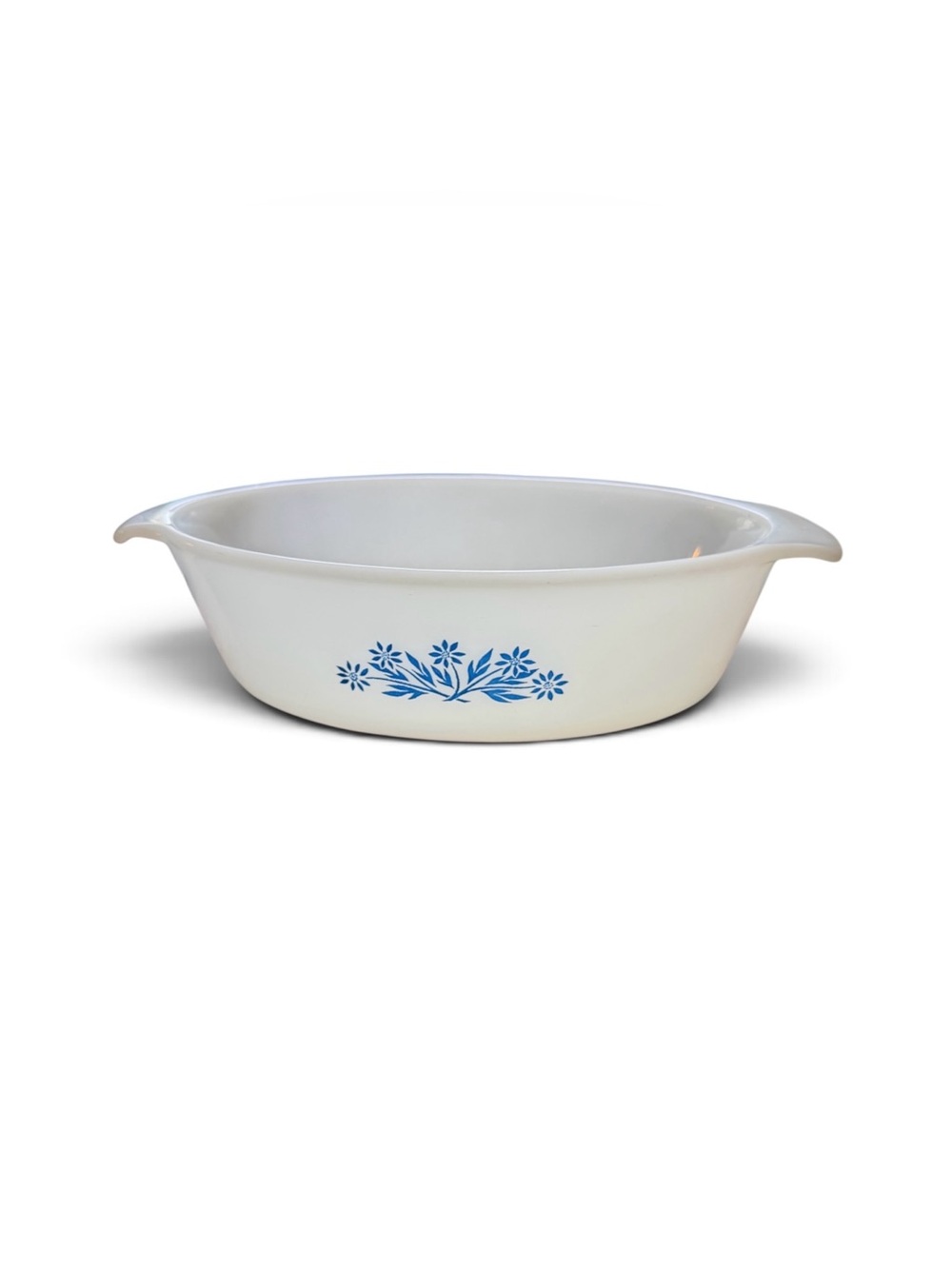 Fire King Milk Glass Casserole Dish w/ Cornflower Design- Size 10 (433)